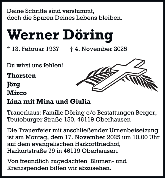 Traueranzeige von Werner Döring von Tageszeitung