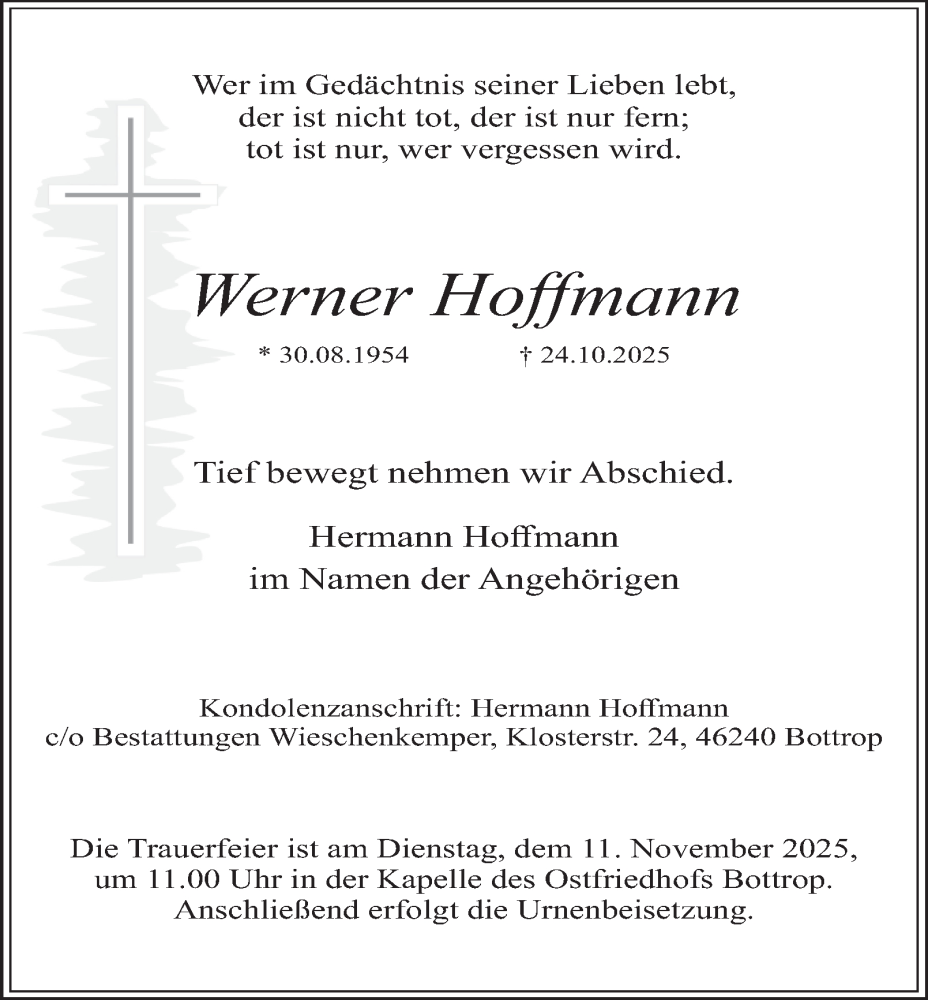  Traueranzeige für Werner Hoffmann vom 08.11.2025 aus Tageszeitung