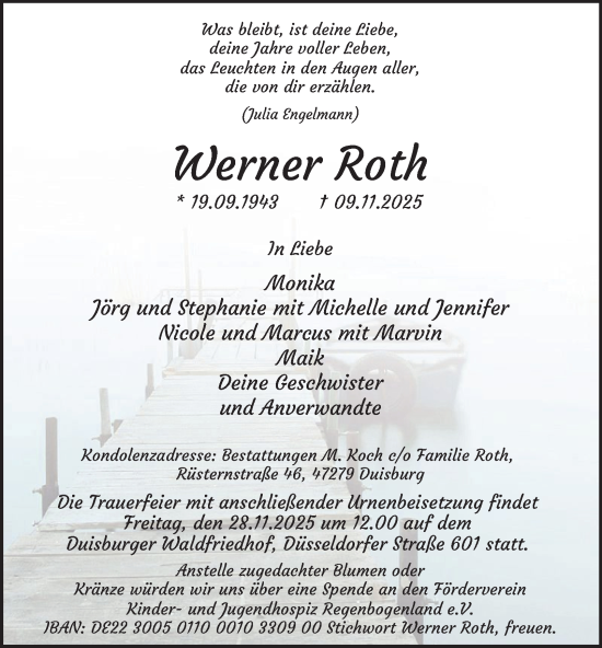 Traueranzeige von Werner Roth von Tageszeitung