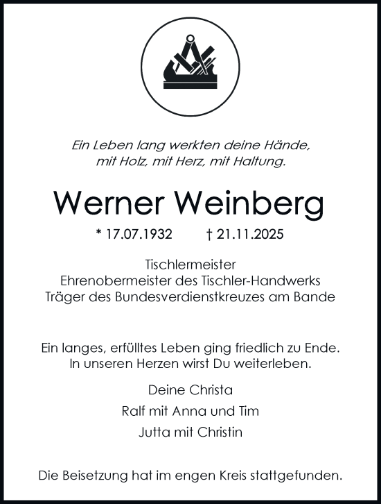 Traueranzeige von Werner Weinberg von Tageszeitung