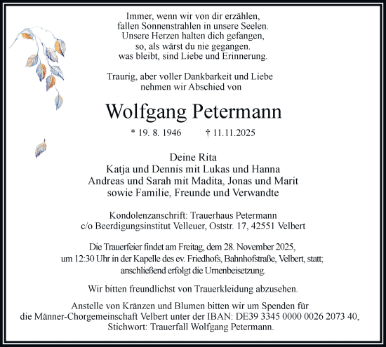 Traueranzeige von Wolfgang Petermann von Tageszeitung