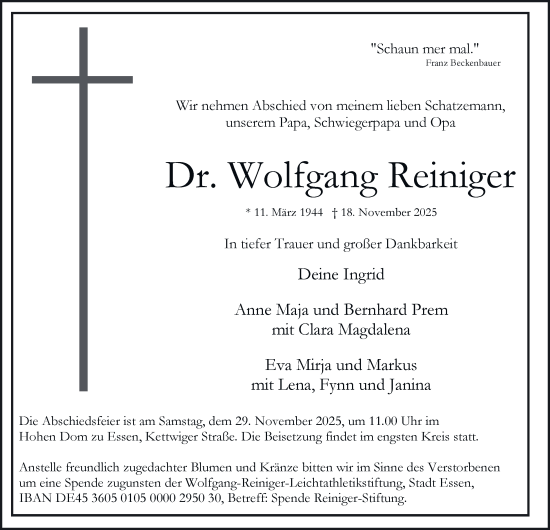 Traueranzeige von Wolfgang Reiniger von Tageszeitung