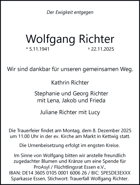 Traueranzeige von Wolfgang Richter von Tageszeitung