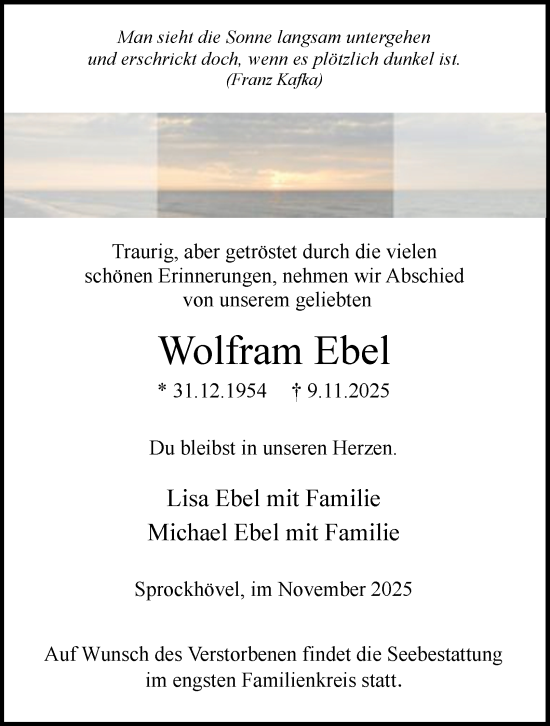 Traueranzeige von Wolfram Ebel von Tageszeitung