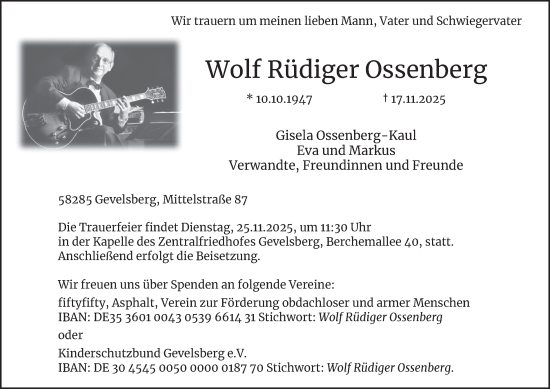 Traueranzeige von Wolf Rüdiger Ossenberg von Tageszeitung