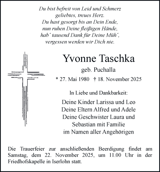 Traueranzeige von Yvonne Taschka von Tageszeitung
