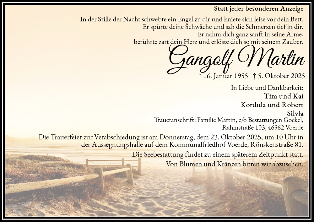  Traueranzeige für Gangolf Martin vom 18.10.2025 aus FUNKE Medien NRW GmbH