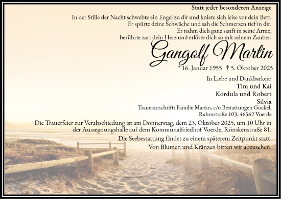 Traueranzeige von Gangolf Martin von FUNKE Medien NRW GmbH