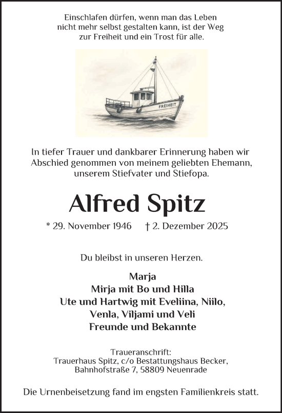 Traueranzeige von Alfred Spitz von Tageszeitung