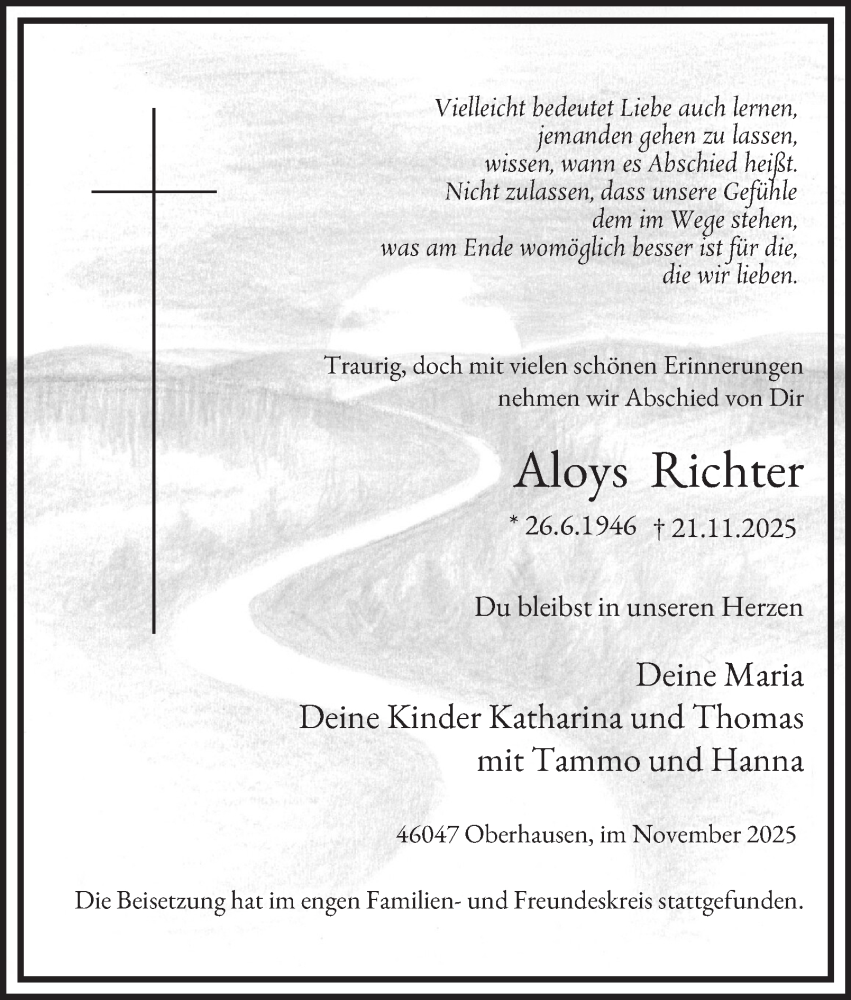  Traueranzeige für Aloys Richter vom 06.12.2025 aus Tageszeitung