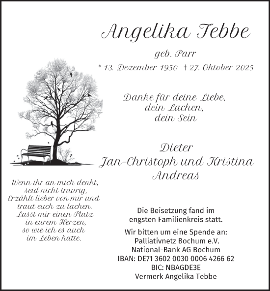 Traueranzeige von Angelika Tebbe von Tageszeitung
