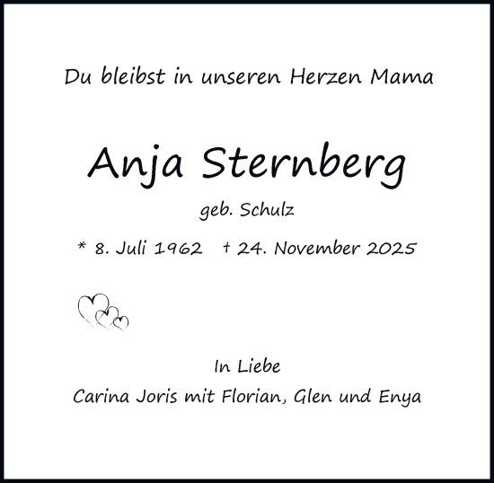 Traueranzeige von Anja Sternberg von Tageszeitung