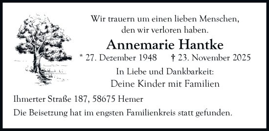 Traueranzeige von Annemarie Hantke von Tageszeitung