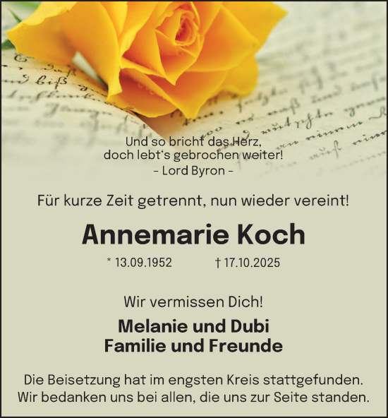 Traueranzeige von Annemarie Koch von Tageszeitung