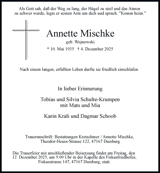 Traueranzeige von Annette Mischke von Tageszeitung
