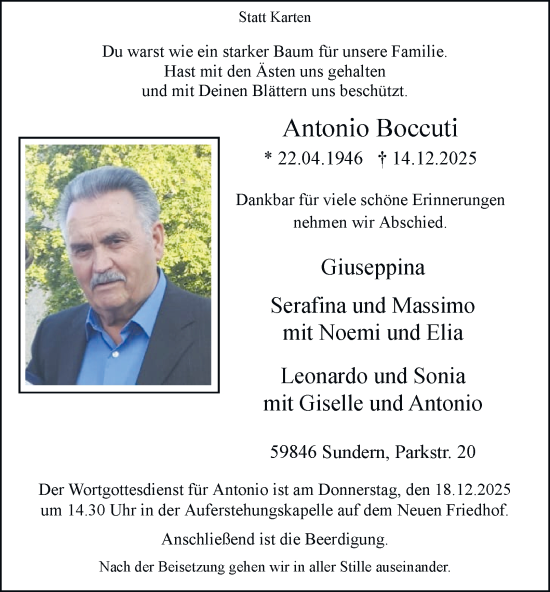 Traueranzeige von Antonio Boccuti von Tageszeitung