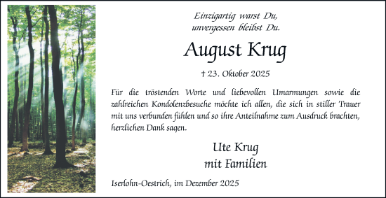 Traueranzeige von August Krug von Tageszeitung
