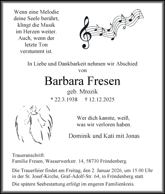Traueranzeige von Barbara Fresen von Tageszeitung