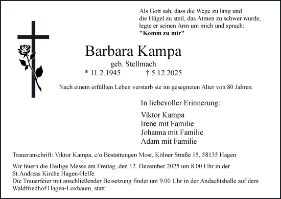 Traueranzeige von Barbara Kampa von Tageszeitung