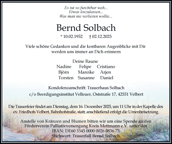 Traueranzeige von Bernd Solbach von Tageszeitung