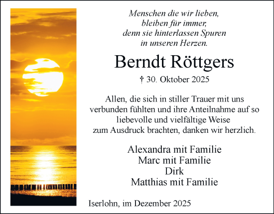 Traueranzeige von Berndt Röttgers von Tageszeitung
