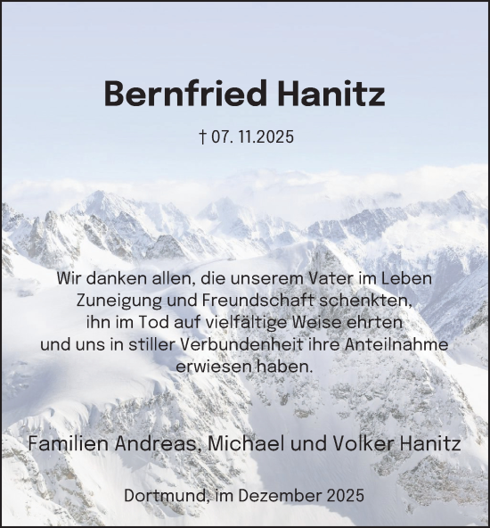 Traueranzeige von Bernfried Hanitz von Tageszeitung