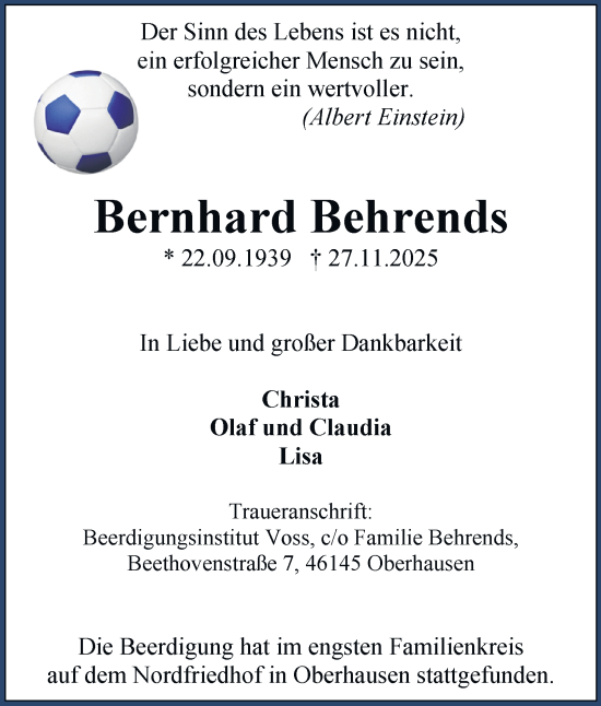Traueranzeige von Bernhard Behrends von Tageszeitung