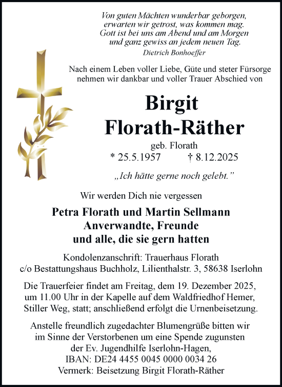 Traueranzeige von Birgit Florath-Räther von Tageszeitung
