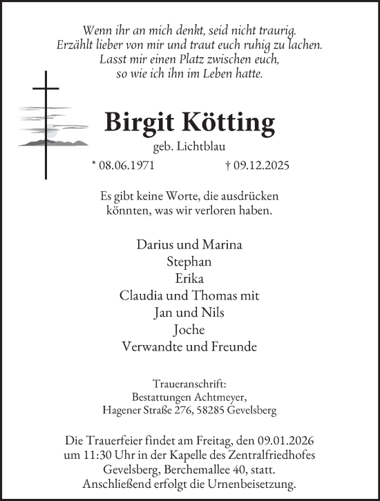Traueranzeige von Birgit Kötting von Tageszeitung