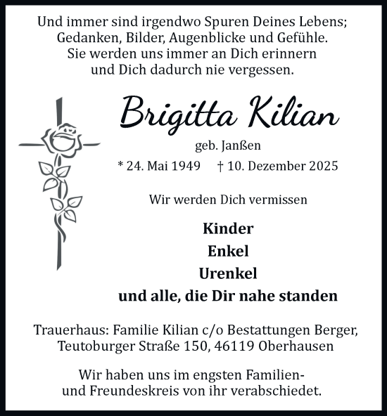 Traueranzeige von Brigitta Kilian von Tageszeitung