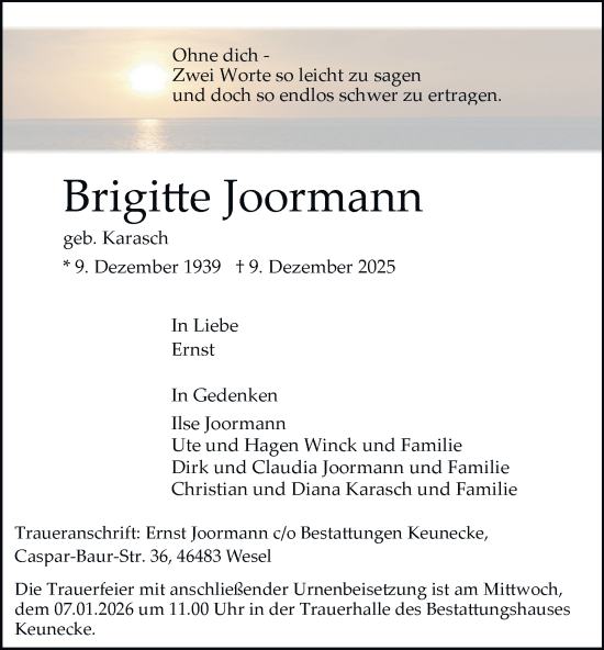 Traueranzeige von Brigitte Joormann von Tageszeitung