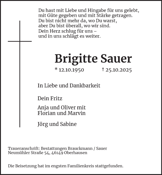 Traueranzeige von Brigitte Sauer von Tageszeitung