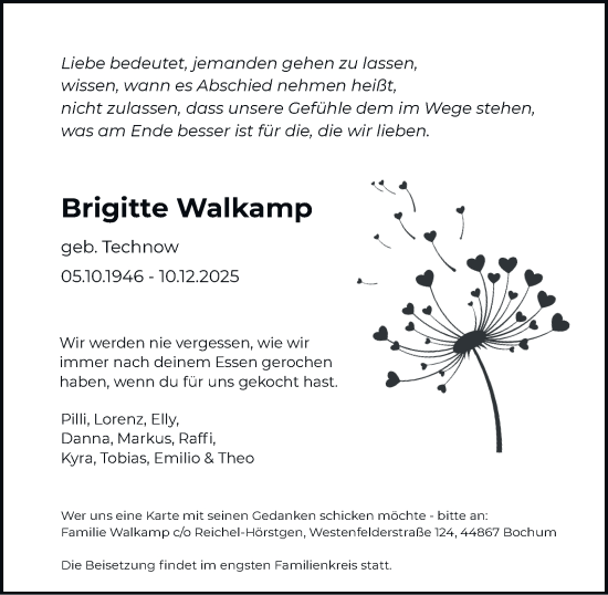 Traueranzeige von Brigitte Walkamp von Tageszeitung