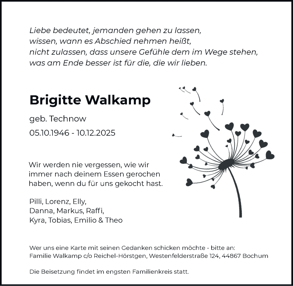  Traueranzeige für Brigitte Walkamp vom 20.12.2025 aus Tageszeitung