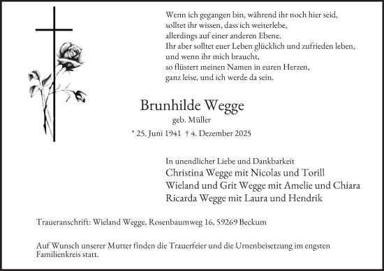 Traueranzeige von Brunhilde Wegge von Tageszeitung
