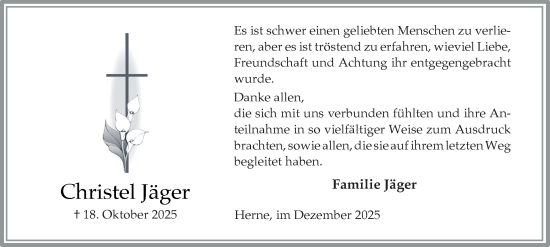 Traueranzeige von Christel Jäger von Tageszeitung