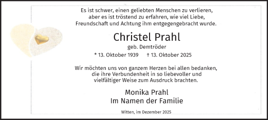 Traueranzeige von Christel Prahl von Tageszeitung