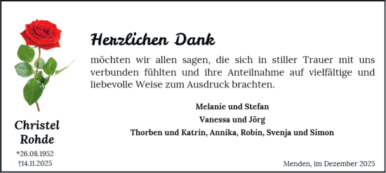 Traueranzeige von Christel Rohde von Tageszeitung