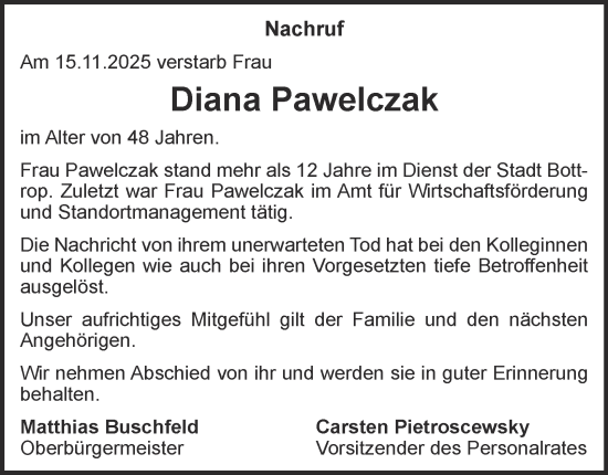 Traueranzeige von Diana Pawelczak von Tageszeitung