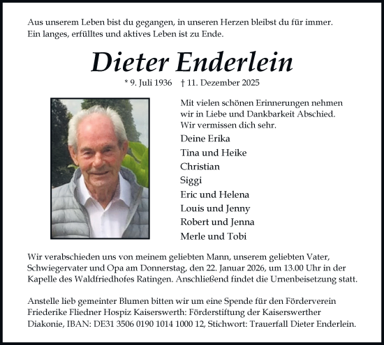 Traueranzeige von Dieter Enderlein von Tageszeitung