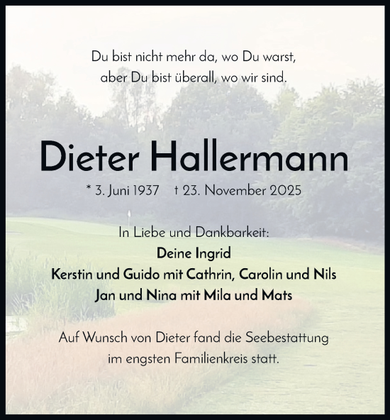 Traueranzeige von Dieter Hallermann von Tageszeitung