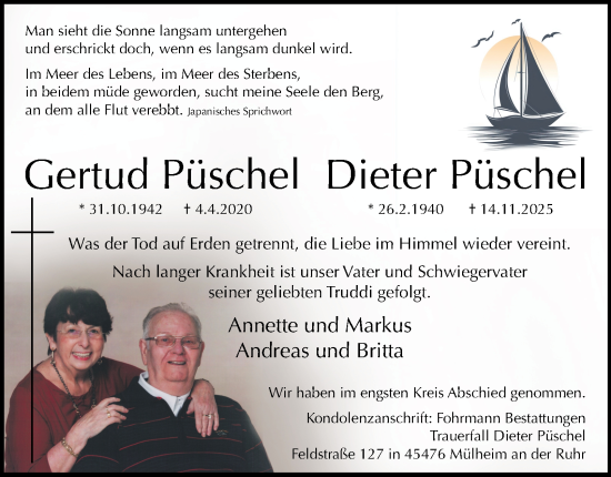 Traueranzeige von Dieter Püschel von Tageszeitung