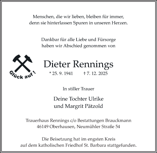 Traueranzeige von Dieter Rennings von Tageszeitung