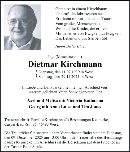 Traueranzeige von Dietmar Kirchmann von Tageszeitung