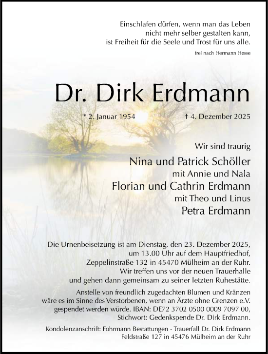 Traueranzeige von Dirk Erdmann von Tageszeitung