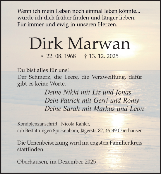Traueranzeige von Dirk Marwan von Tageszeitung