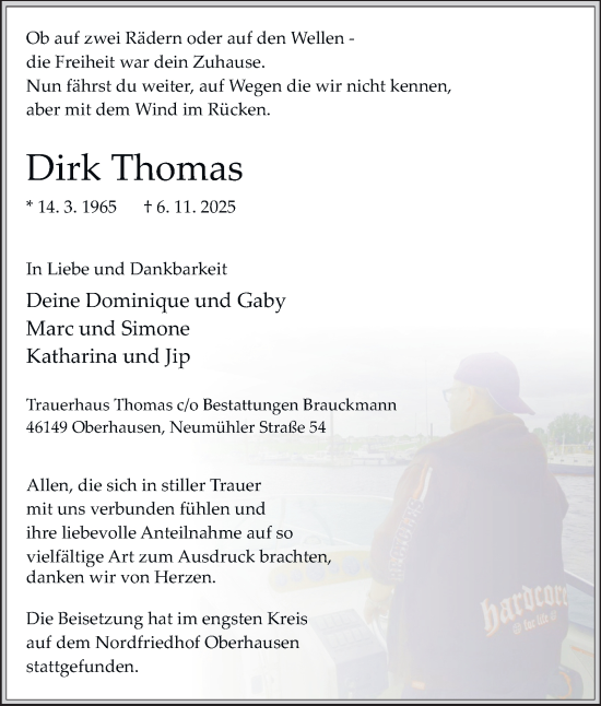 Traueranzeige von Dirk Thomas von Tageszeitung