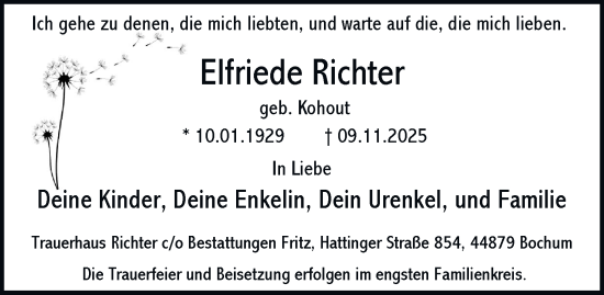 Traueranzeige von Elfriede Richter von Tageszeitung