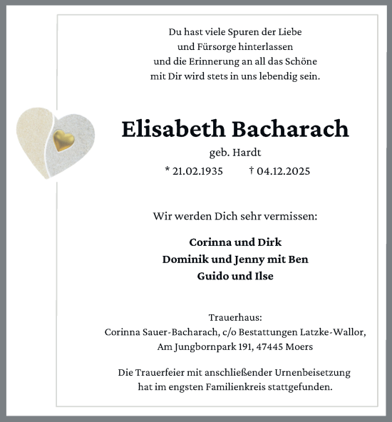 Traueranzeige von Elisabeth Bacharach von Tageszeitung