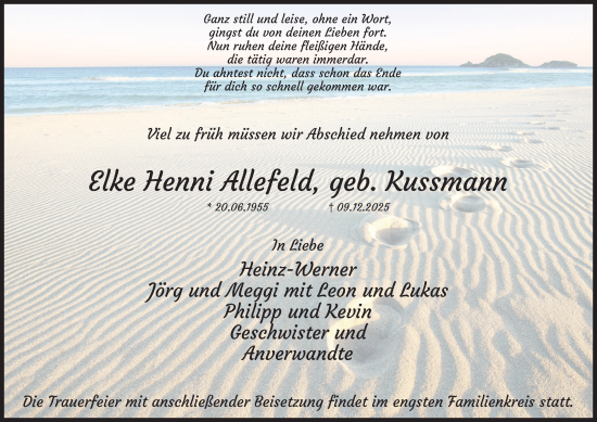 Traueranzeige von Elke Henni Allefeld von Tageszeitung
